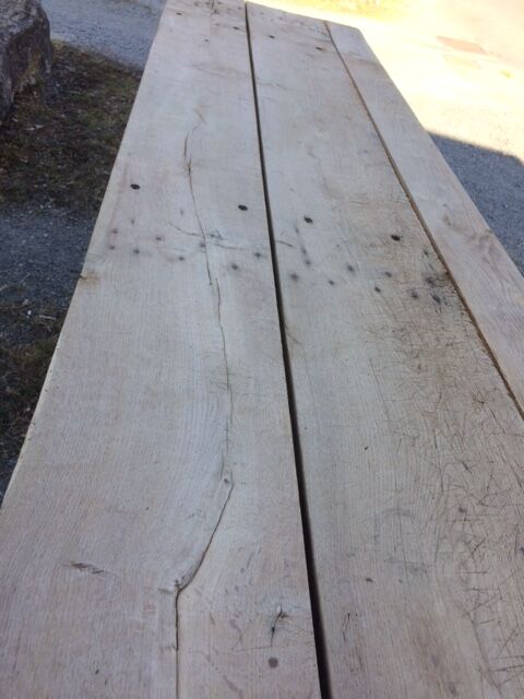 Oak table on metal trestles