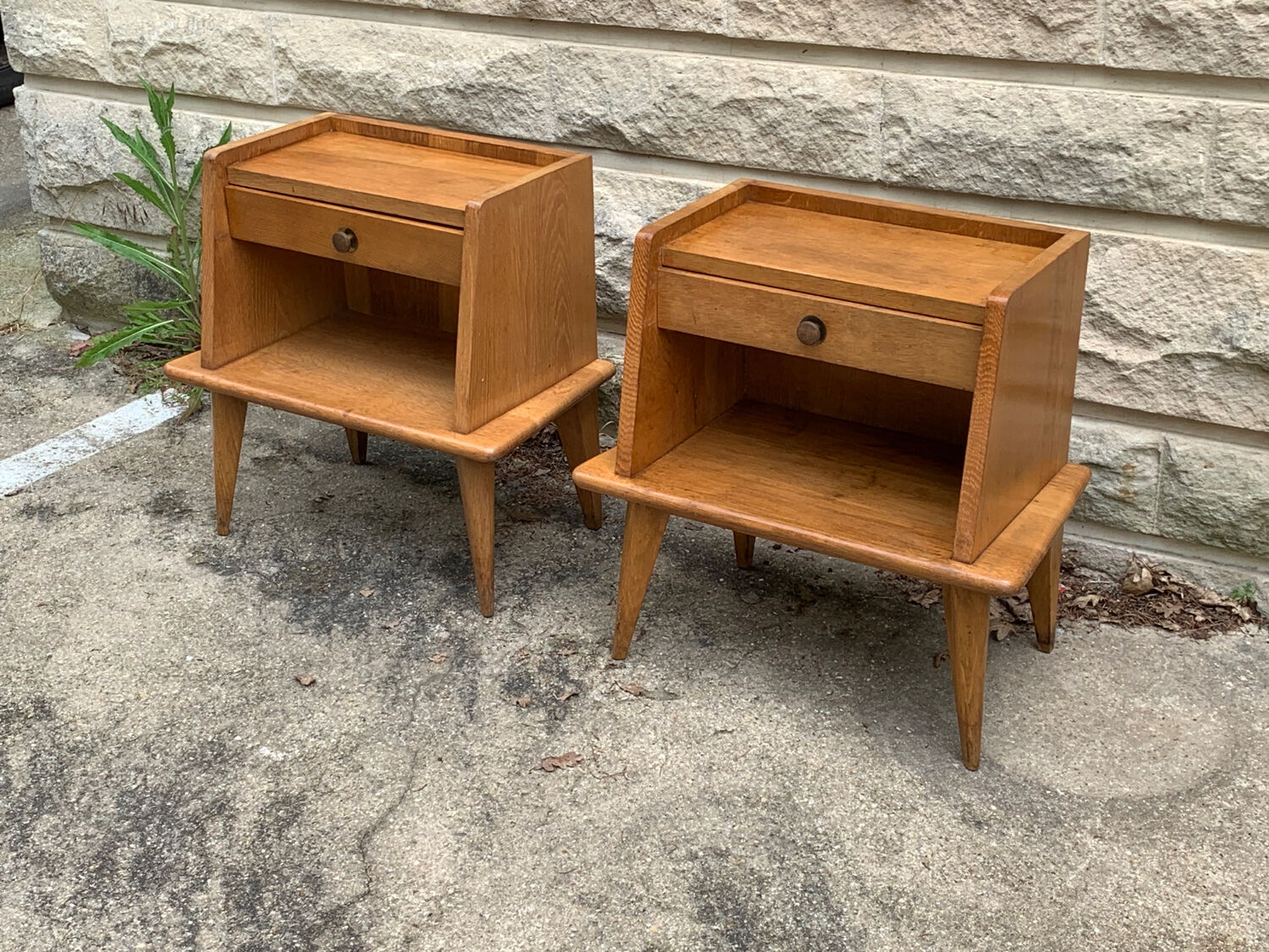 Pair of bedside feet compass solid oak vintage 1950