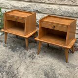 Pair of bedside feet compass solid oak vintage 1950