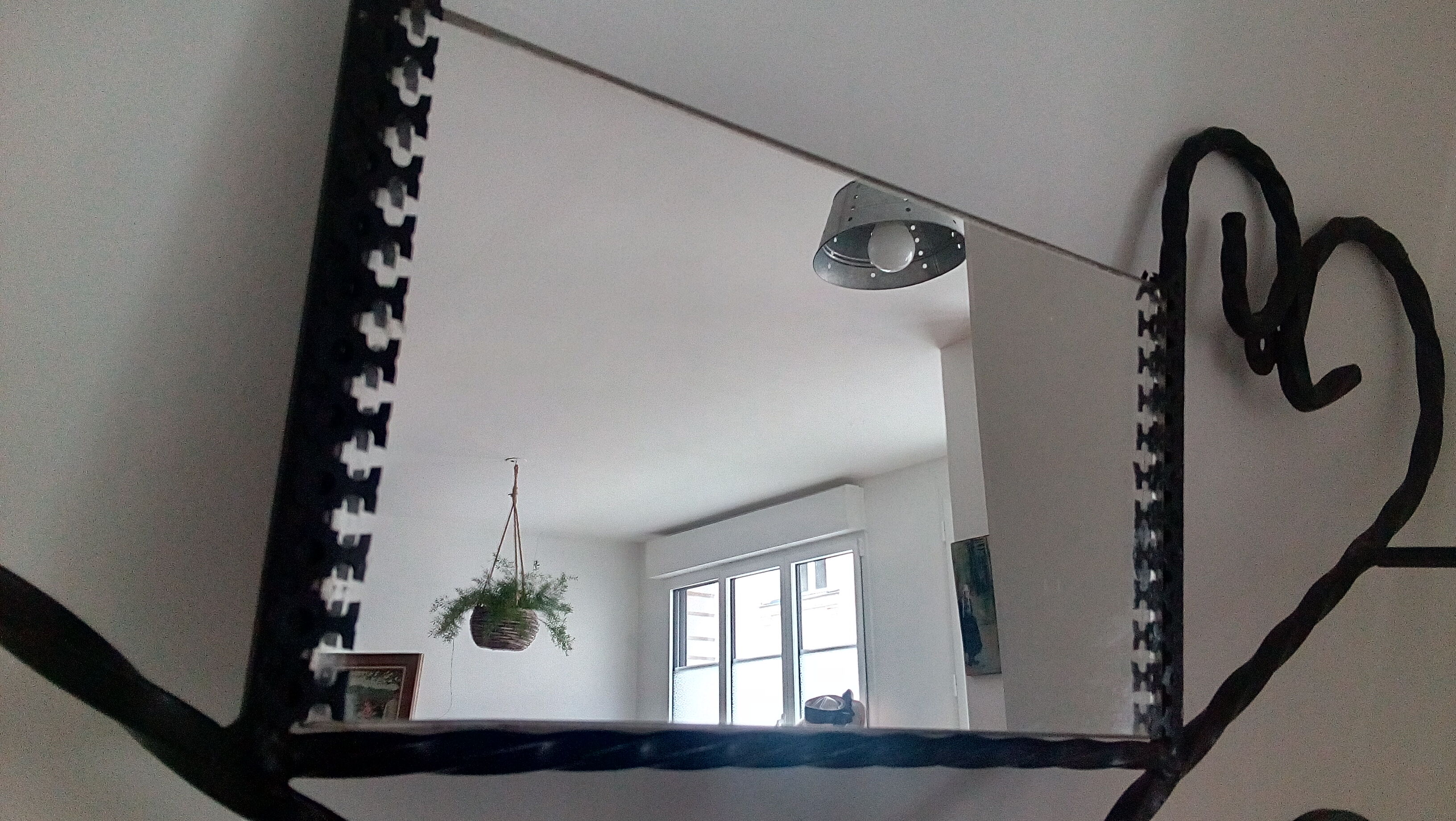 Portemanteau miroir fer forgé 4 patères