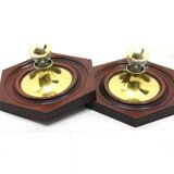 2 appliques hexagonales en bois et laiton, 1970 / 80