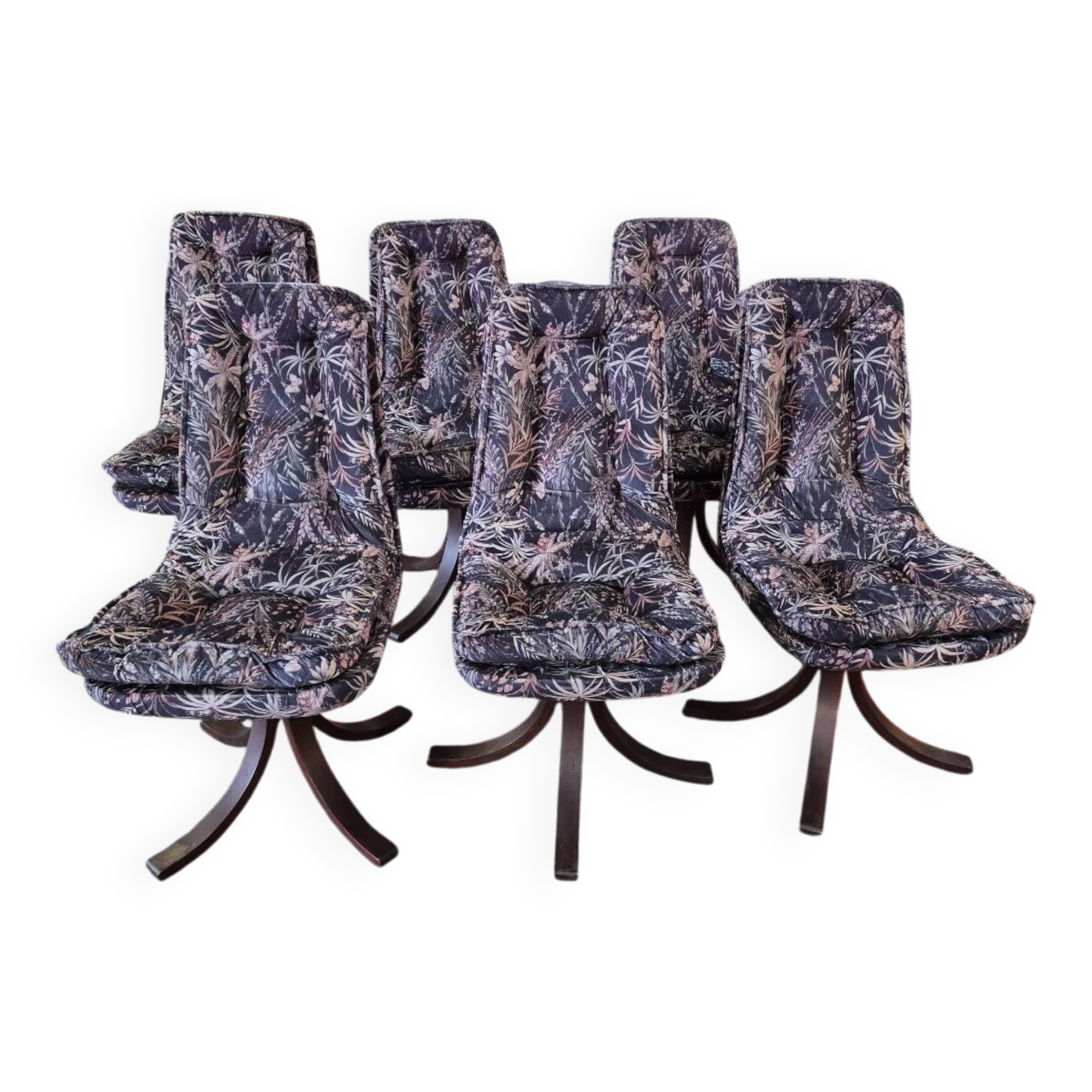 6 velvet and wood chairs from the 70s