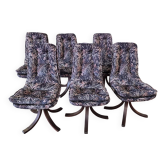 6 velvet and wood chairs from the 70s