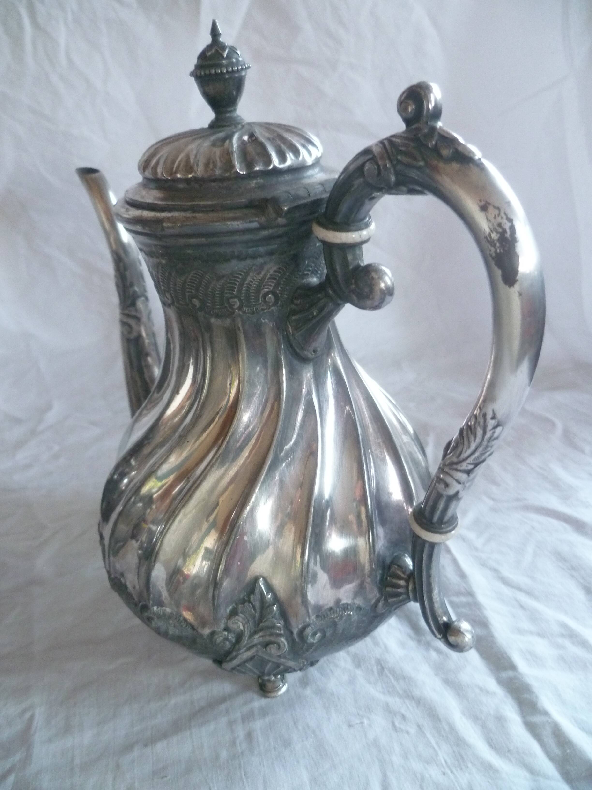 4-piece silver-plated coffee/tea set, quadripod, rococille style, twisted