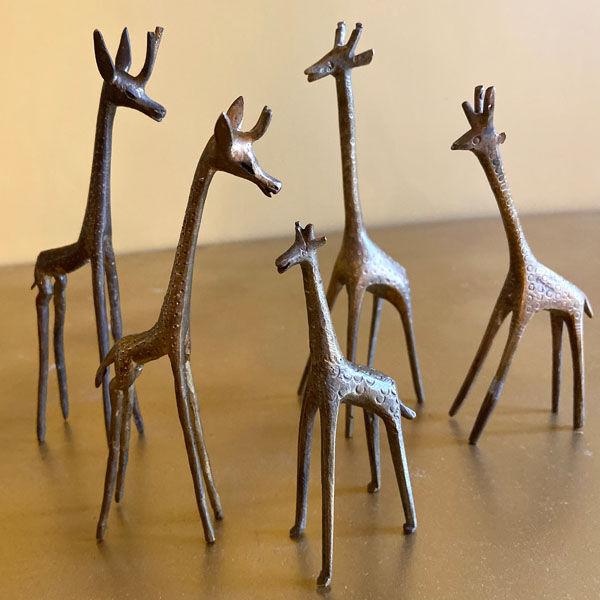 Series of 5 golden brass giraffes