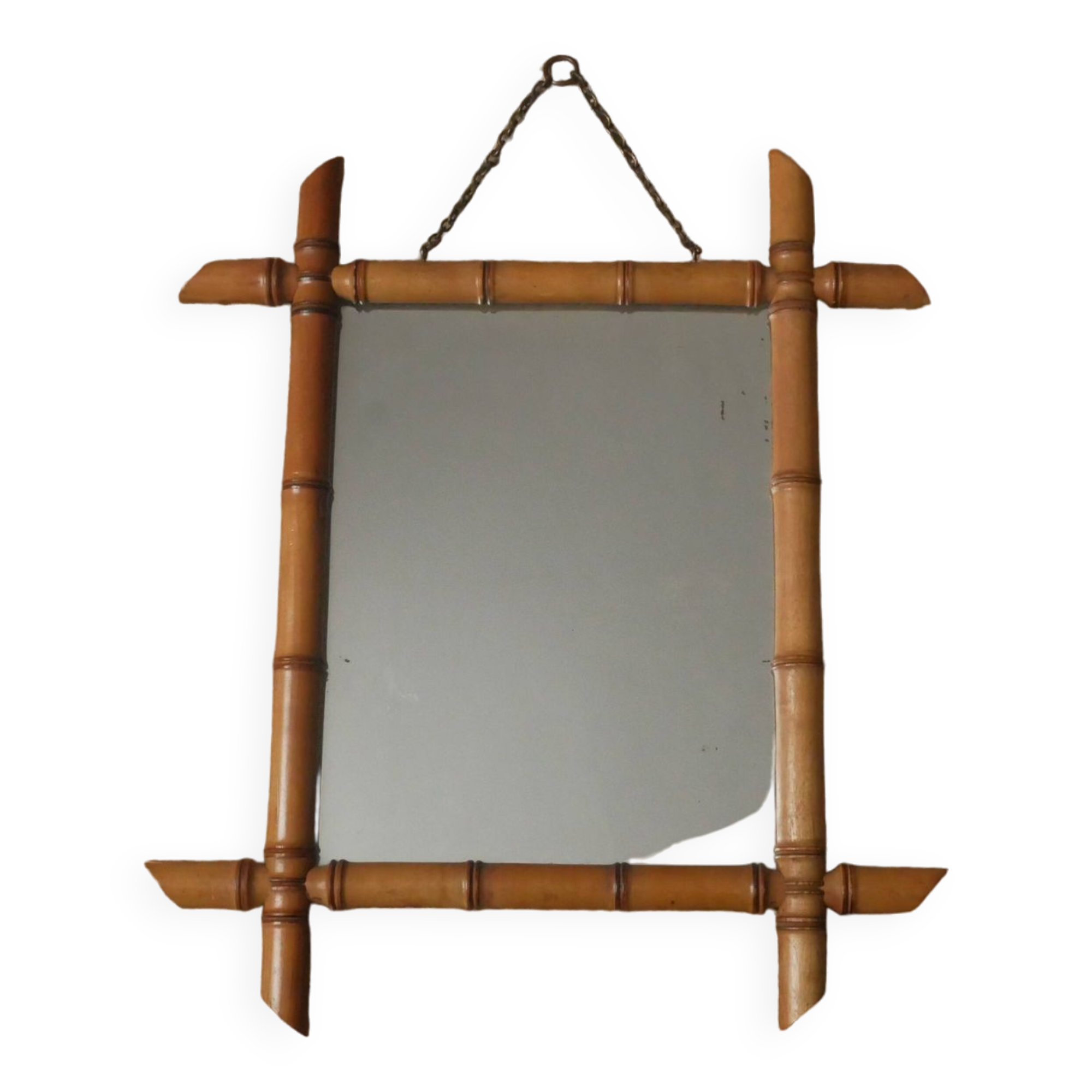 Vintage bamboo wooden mirror with retro bohemian spirit