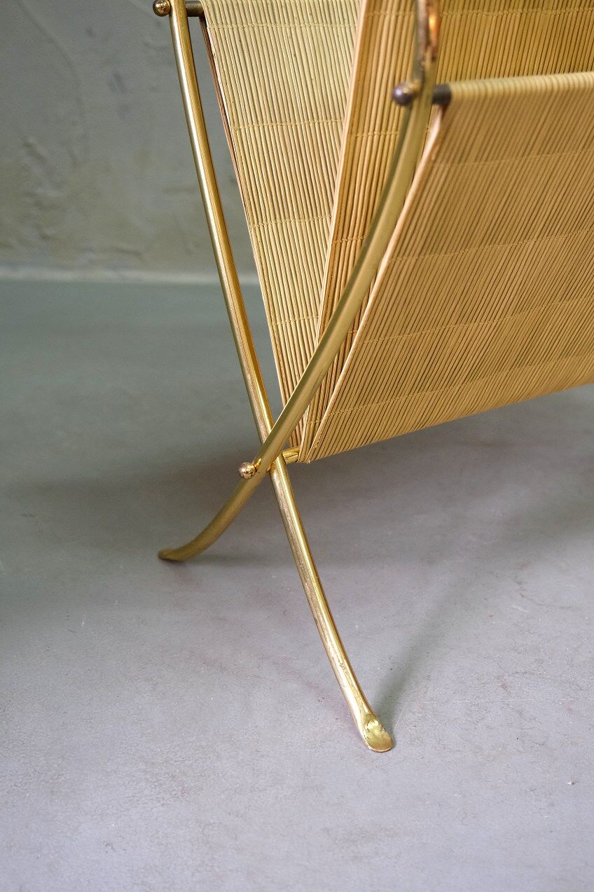 Mid-Century Modern Brass and Bamboo Magazine Rack, Austria 1950s