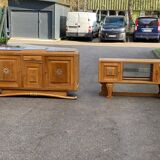 Parisian Art Deco sideboard with 2 sections in solid oak and marble, 1940