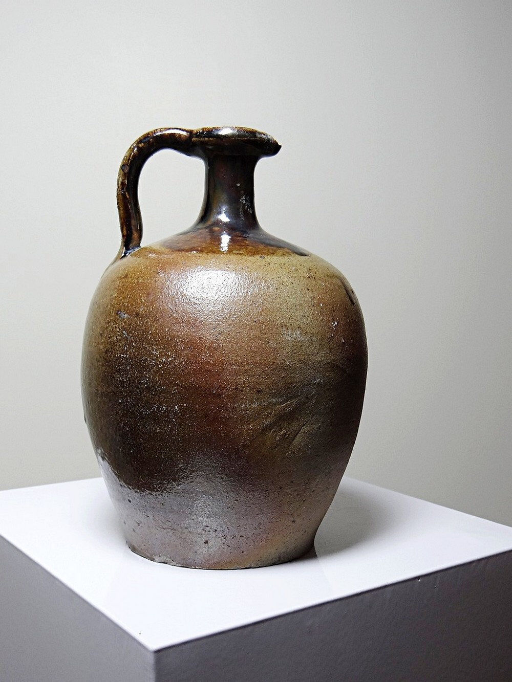 Ancient cruche from the 19th-20th century, artisanal glazed stoneware from Puisaye.