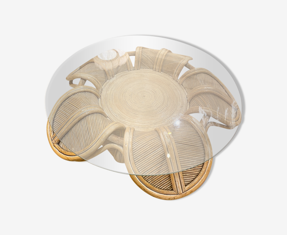 Table basse fleur en rotin