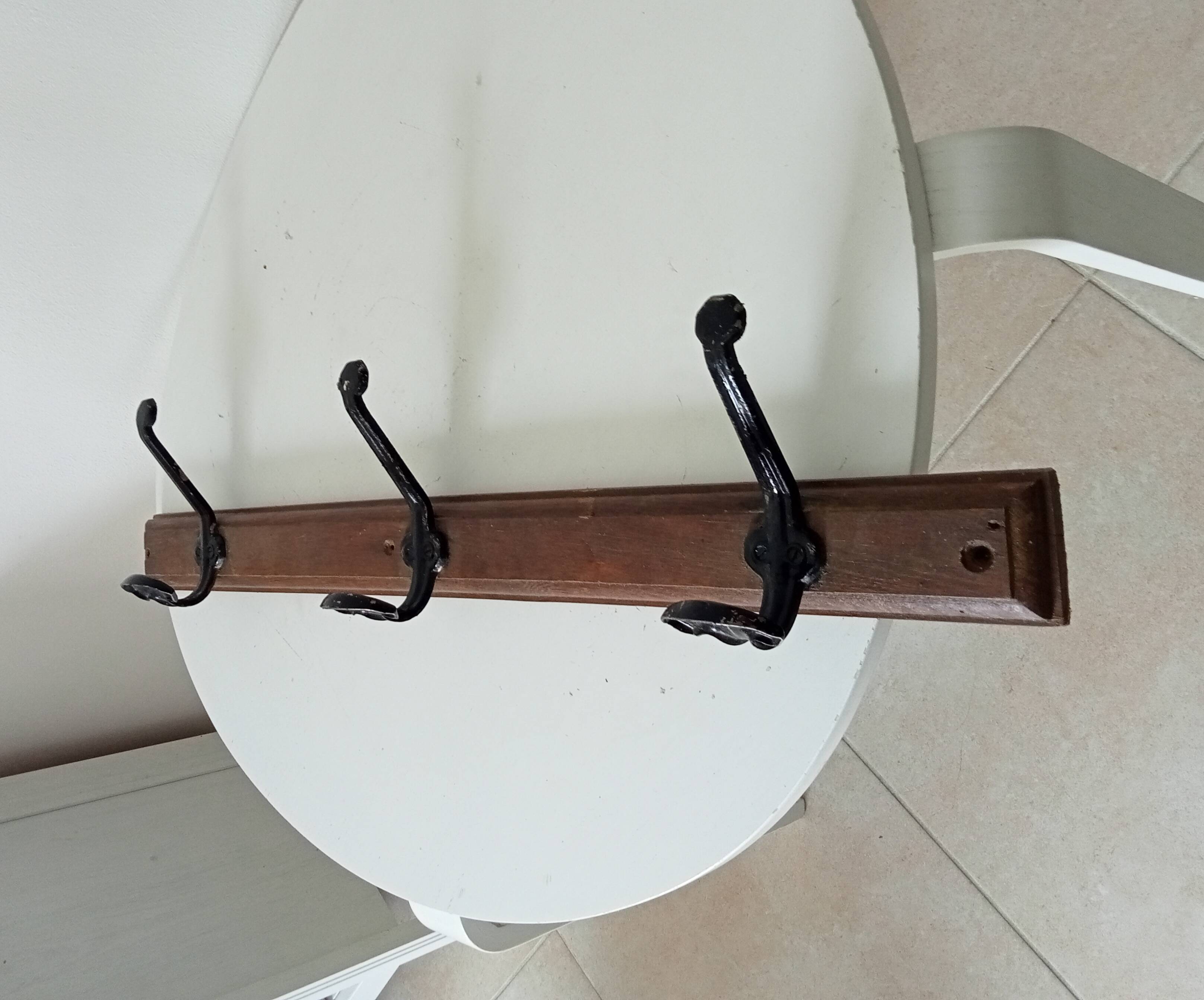 Vintage solid wood and metal wall coat rack