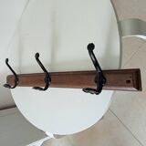 Vintage solid wood and metal wall coat rack