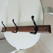 Vintage solid wood and metal wall coat rack