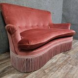 Half-moon shaped toad stool bench, Napoleon III period, in pink velvet.