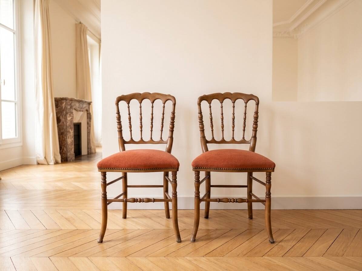 Set of 2 Napoleon III wooden chairs