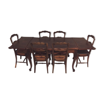 Solid wood dining table, vintage and chairs