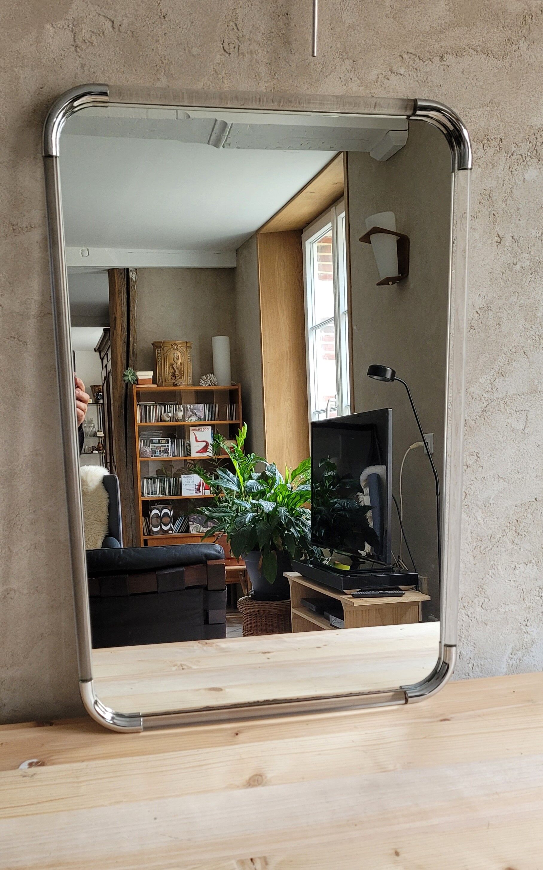 Rectangular mirror 70s plexiglass frame and chromed metal