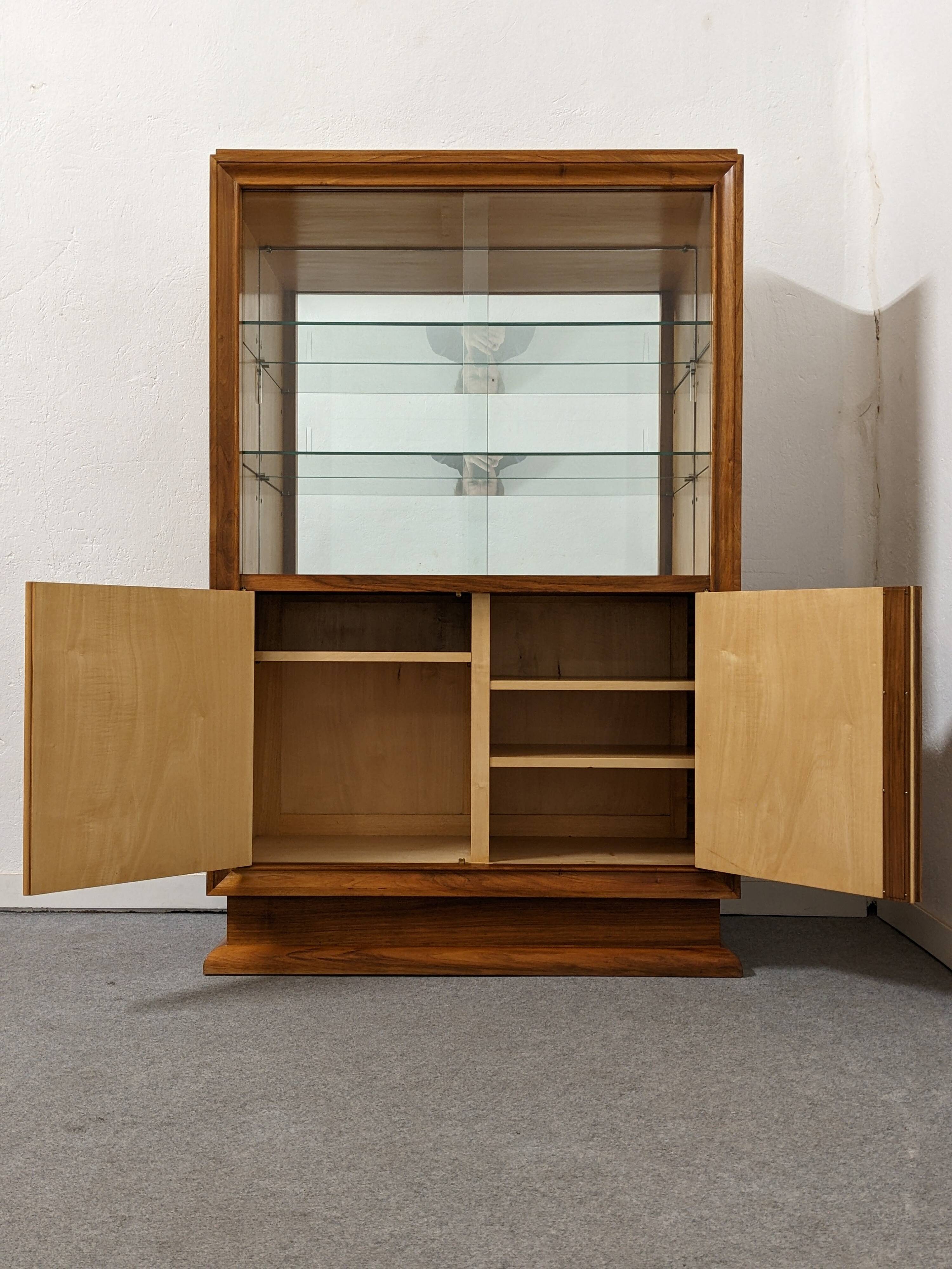 Art Deco style walnut display cabinet, France circa 1950