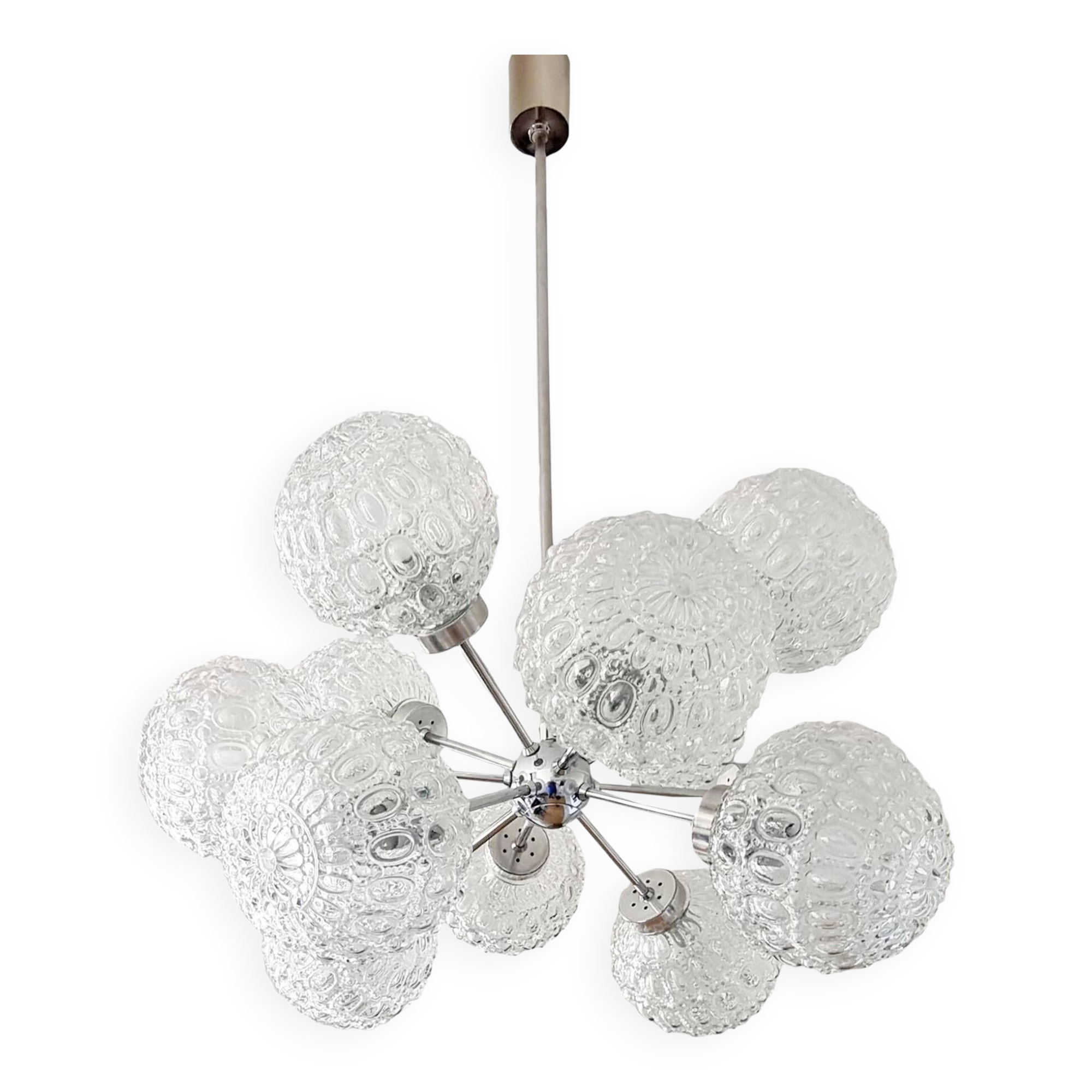 Plafonnier Design Boules Orange Et Laiton - Style Spoutnik Milieu Du Siècle - Luminaire 12 Ampoules