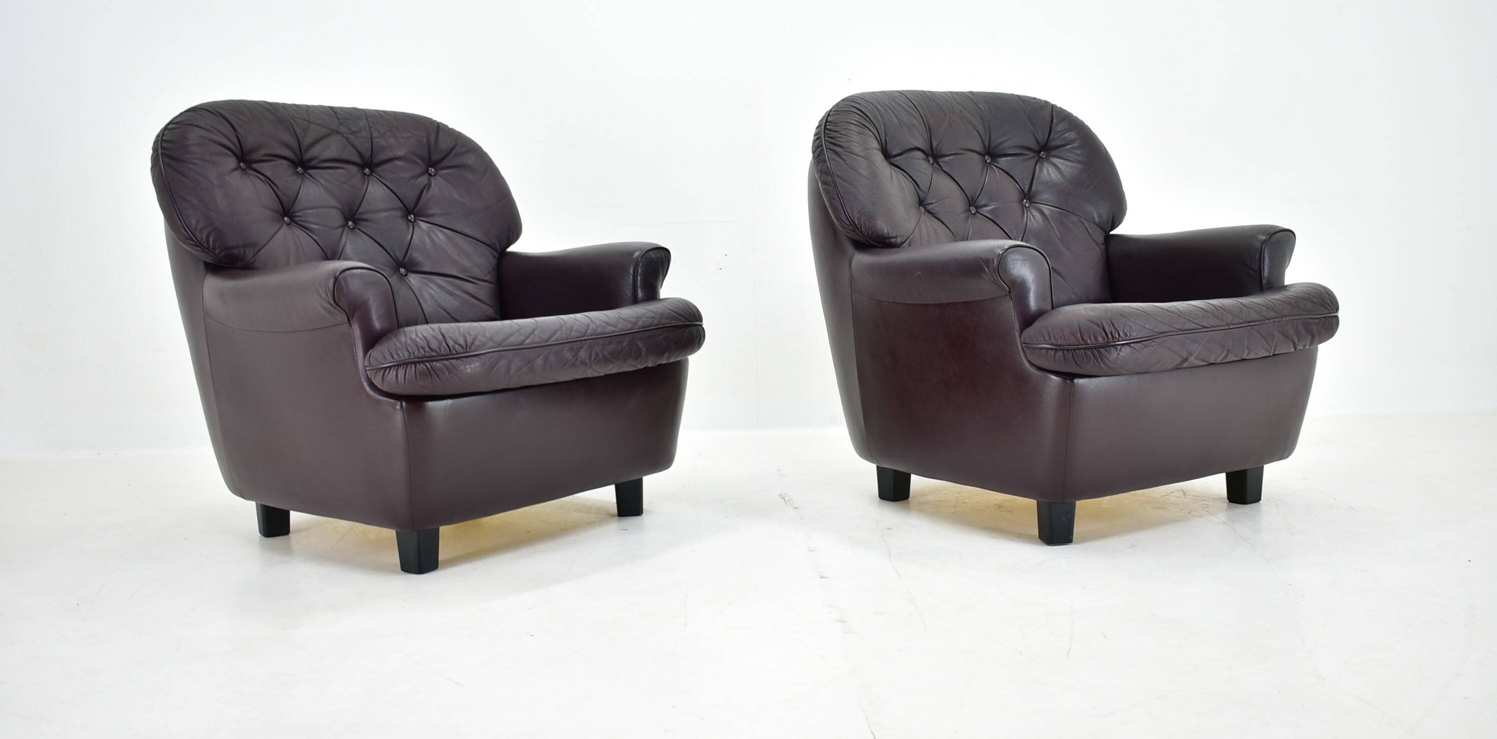 Design, Scandinavian, leather armchairs by Peem, 1970s, Finland