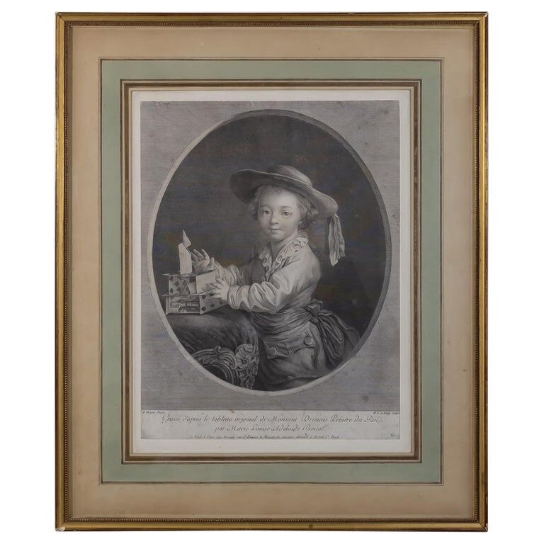 François Hubert Drouais, "young boy playing cards" engraving, eighteenth