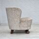 1970s, Danish curved armchair, original light green/gray furniture velour.