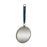 Miroir vintage 1960 oeil de sorcière velours turquoise soleil - 24 x 54 cm