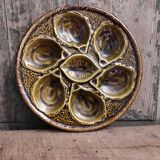 Vintage French oyster plate in Majolica from Saint Clément