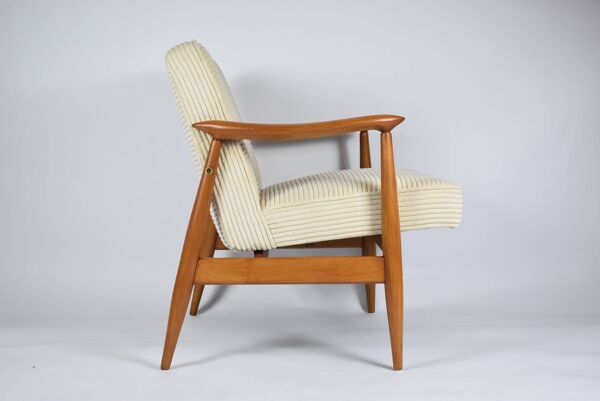 Fauteuil scandinave restauré ''Kedzior'', années 60, corde crème, teck