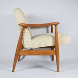 Restored scandinavian armchair "Kedzior", 1960s, cream Cord, teak