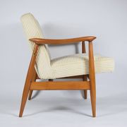 Restored scandinavian armchair "Kedzior", 1960s, cream Cord, teak