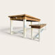 Farm table in solid oak - white patinated legs and its bench.