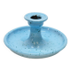 Light blue glazed ceramic candle holder with green speckled signed scorpion stamp