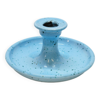 Light blue glazed ceramic candle holder with green speckled signed scorpion stamp