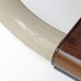 Art Deco Italian Walnut and Top Glass Table with Elephant Tusk Legs, 30s