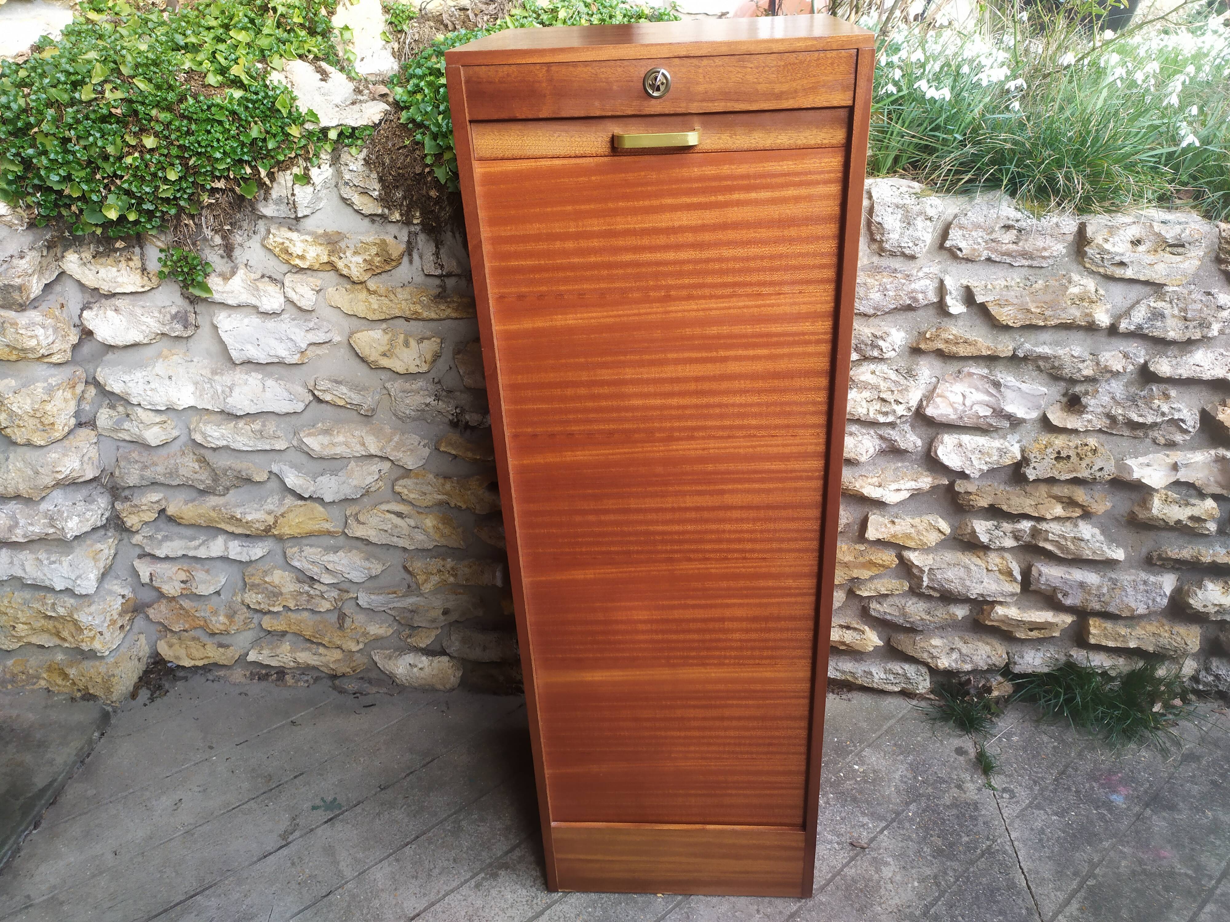 Wooden curtain filing cabinet, good general condition some traces of wear.