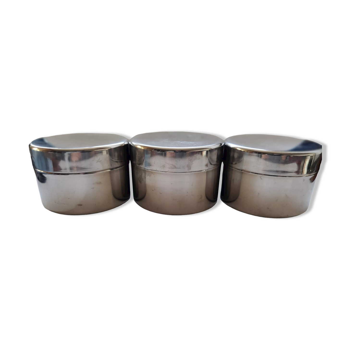 Set of 3 round vintage stainless steel boxes