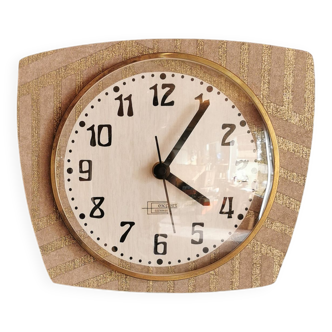 Horloge formica vintage pendule murale silencieuse trapèze "Expert moka doré"