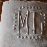 Old ecru linen sheet Monogram MC - 268 x 202 cm