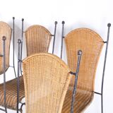 Set of 6 iron and wicker chairs
