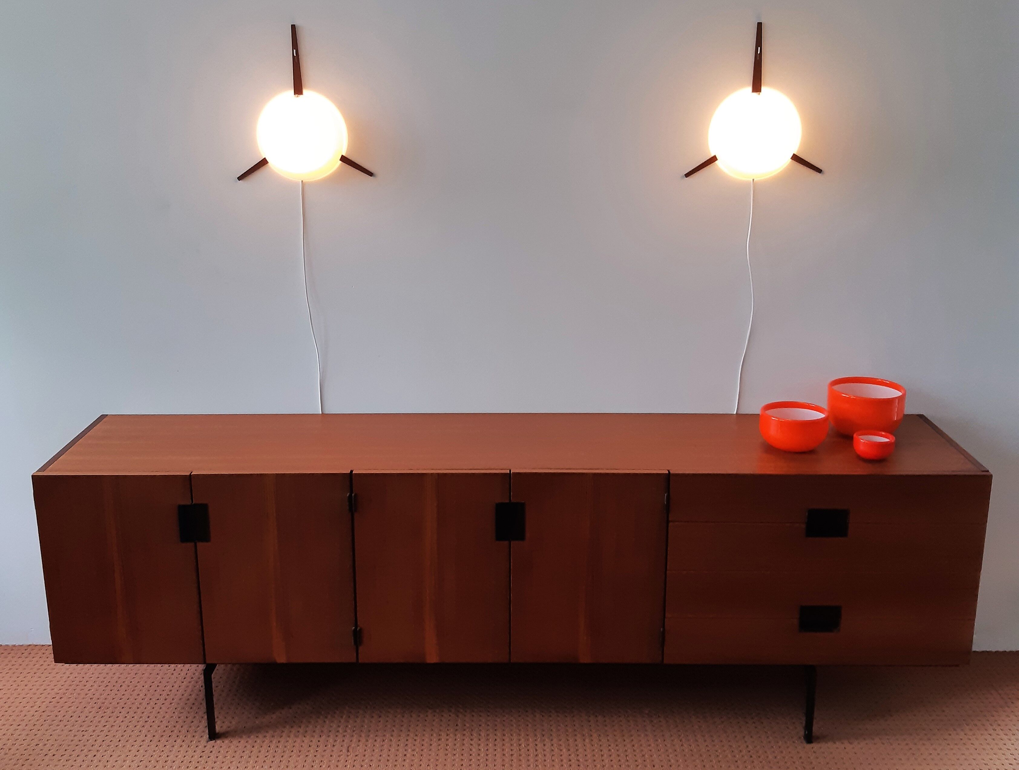 C-1575 teak and opaline glass wall lamp by Eje Ahlgren for Raak 1957