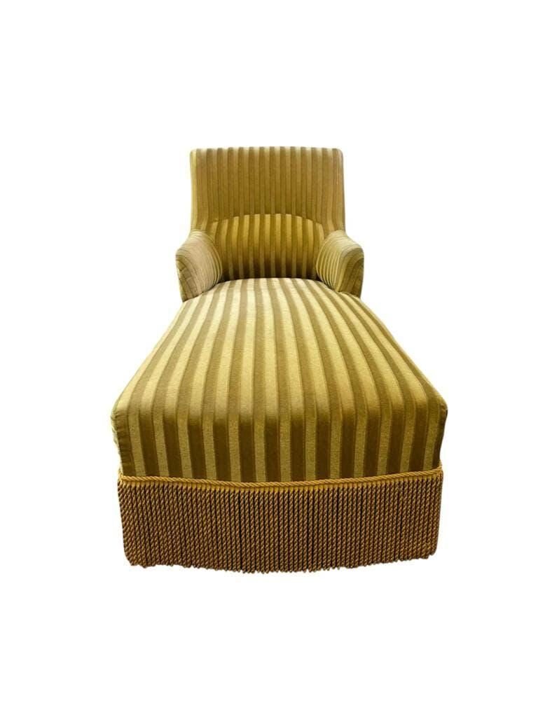 Chaise longue vintage jaune ocre / fauteuil / canapé avec franges