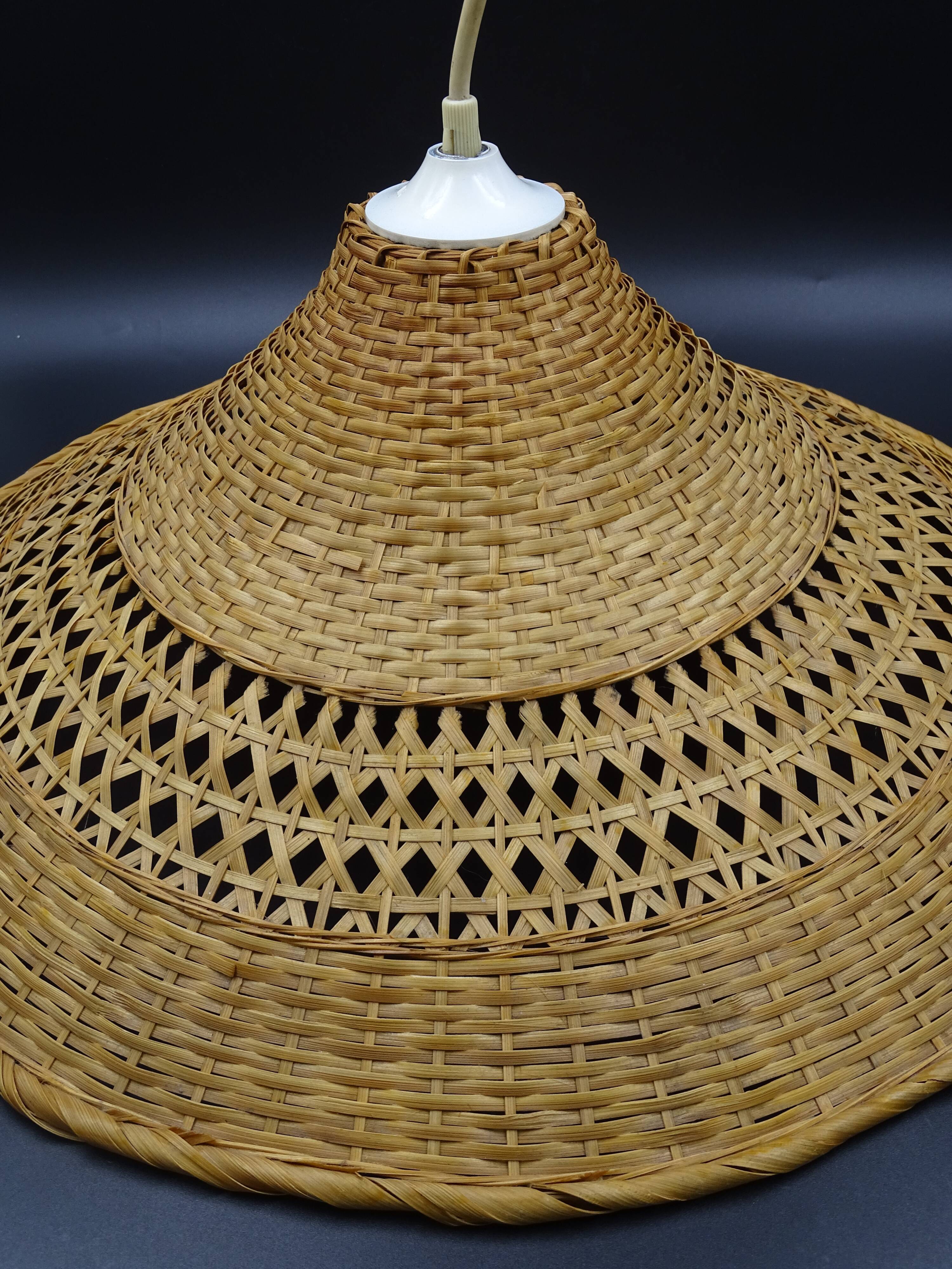 Rattan chandelier and lampshade - circa 1970