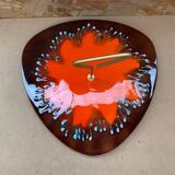 Antique multicolored ceramic cheese tray + vintage gold metal handle