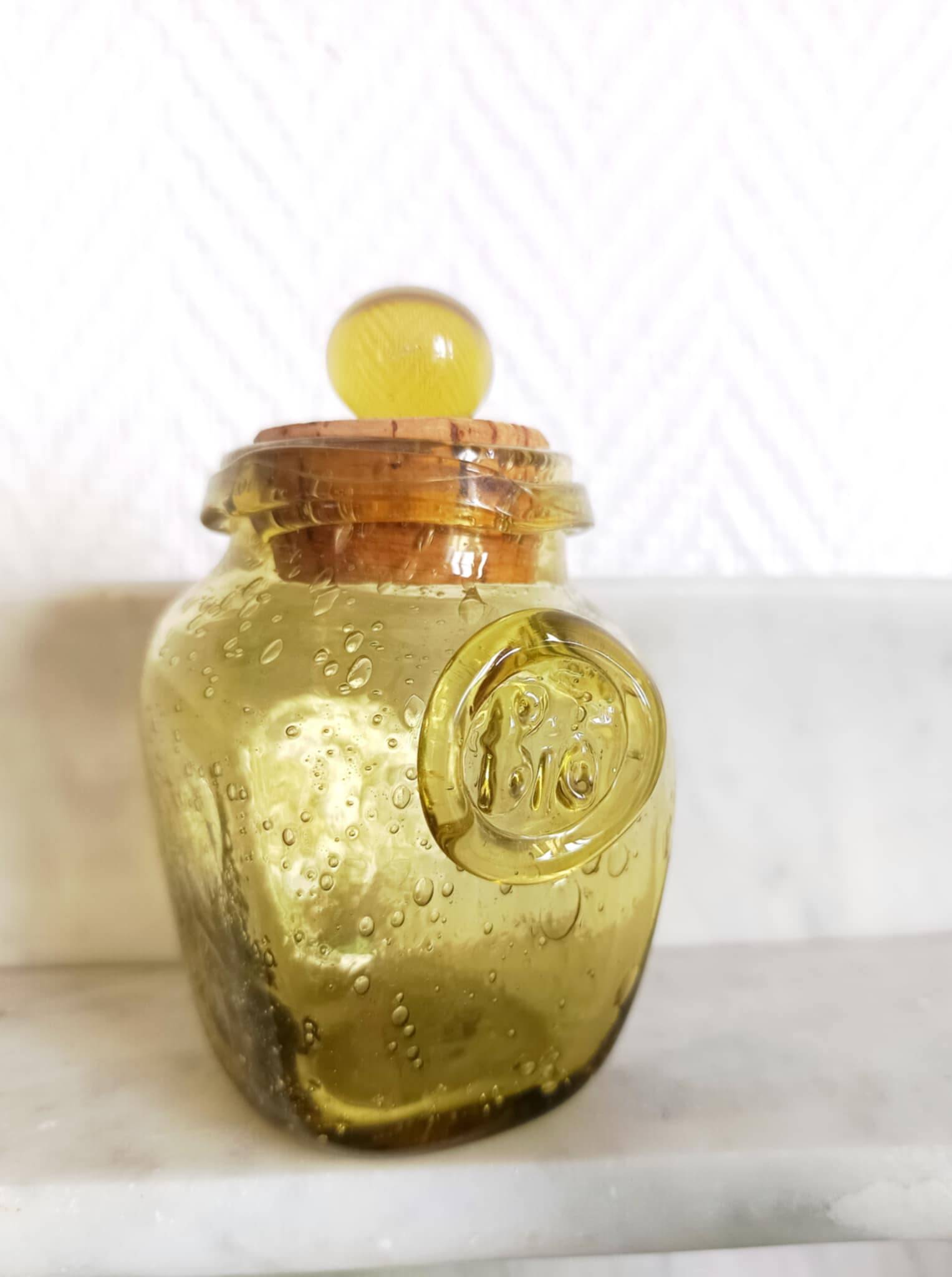 Two Biot bubble glass jars