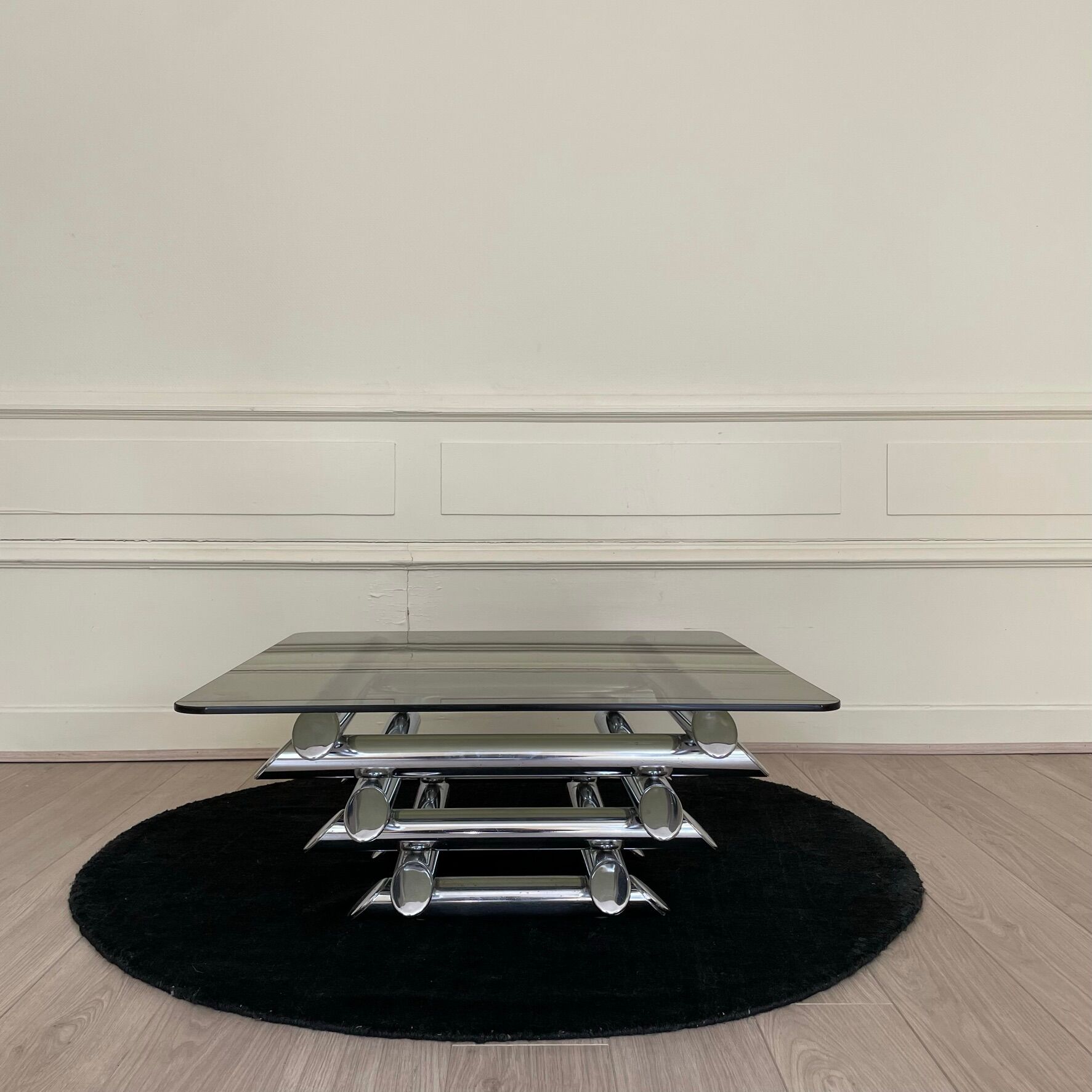 Tubular coffee table, glass and steel, Italy 1970