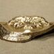 Old empty bronze cup pocket with D'artagnan musketeer decoration 12.9 x 11.1 cm