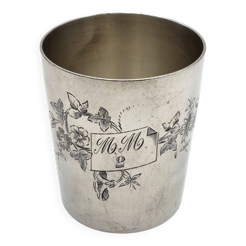 Ercuis silver-plated timbale, engraved floral decoration and monogram m.m – a23