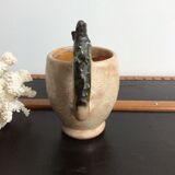 Mug cup with laughing face in sandstone Sylvain Sttublet vintage ceramic 1950