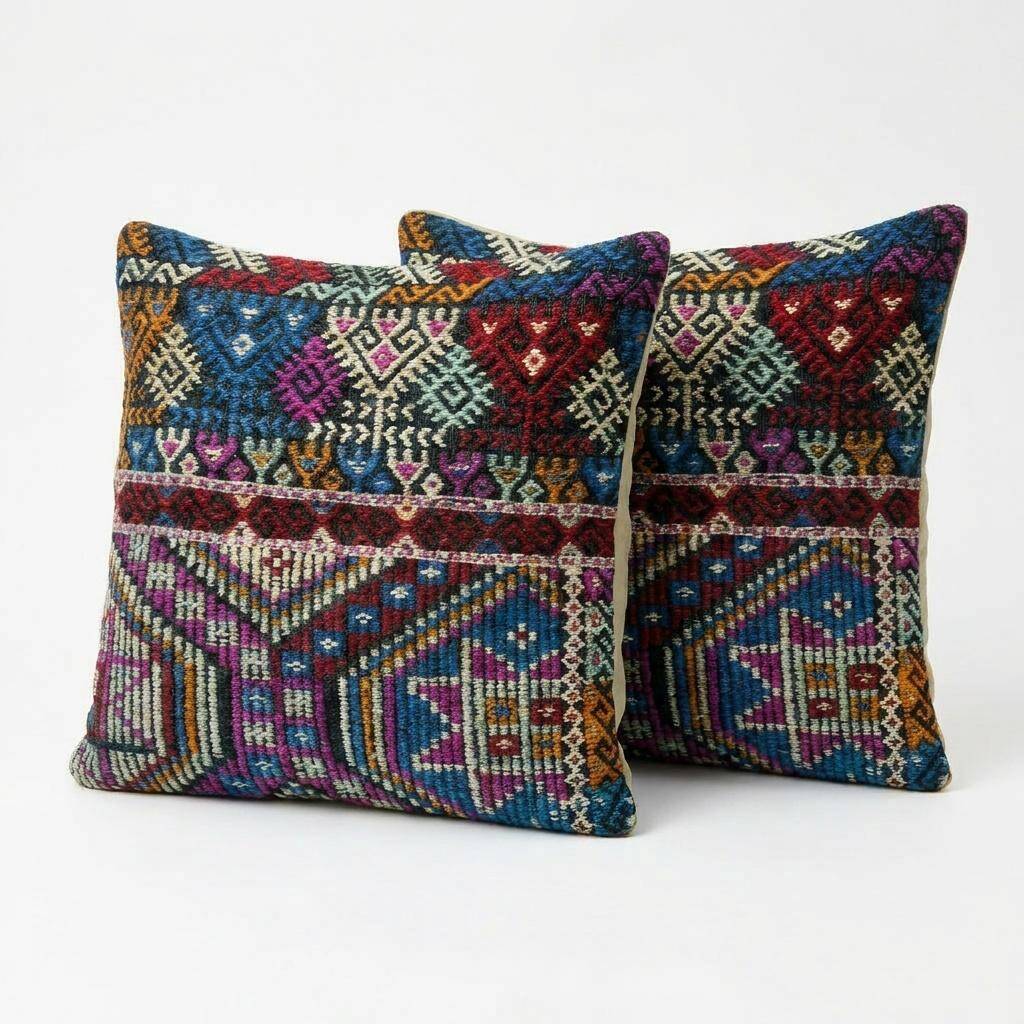 Set of 2 vintage kilim cushion covers 48x51 cm